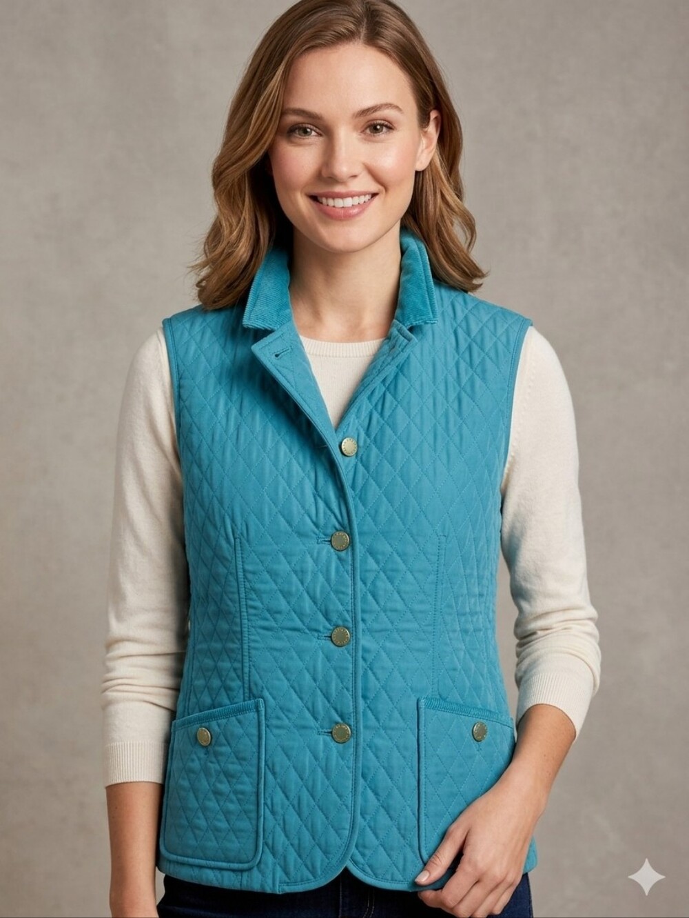 Talbots Teal‎ Quilted Corduroy Collar Vest Womens Size Small Outdoor Casual